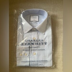 Charles Tyrwhitt Sky non iron twill mini grid check slim fit shirt 16/33in